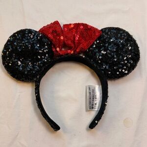 Disney Black Sequin Ears with Sparkling Red Bow